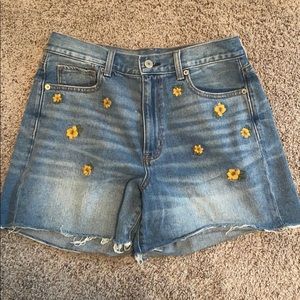 Mom Jean Shorts with Yellow Sunflowers